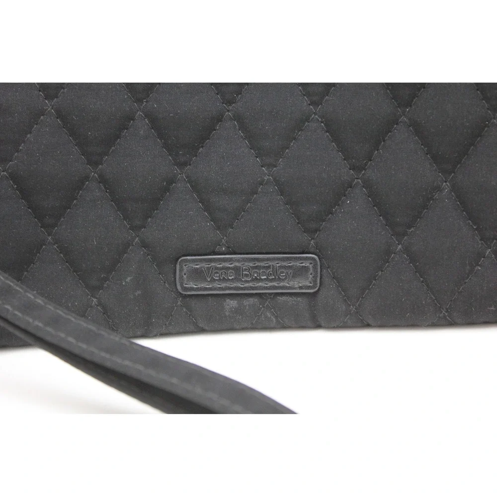 Vera Bradley Black Quilted Cotton Wristlet Wallet with Floral Interior ID Window